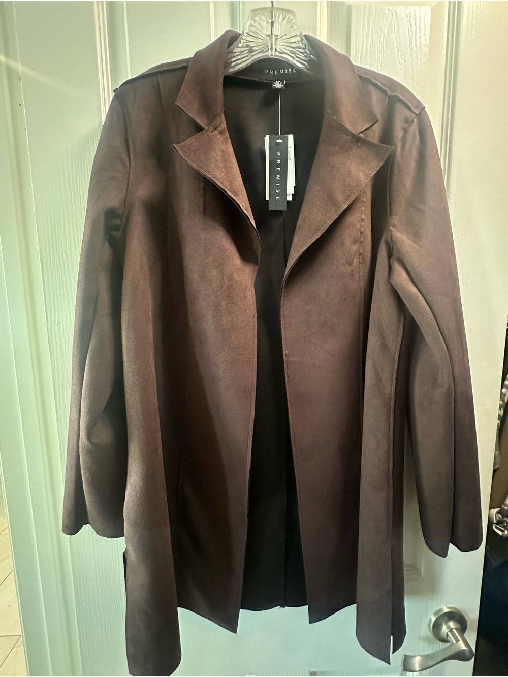 NWT Premise Women's Faux Brown Suede-Open Front Coat